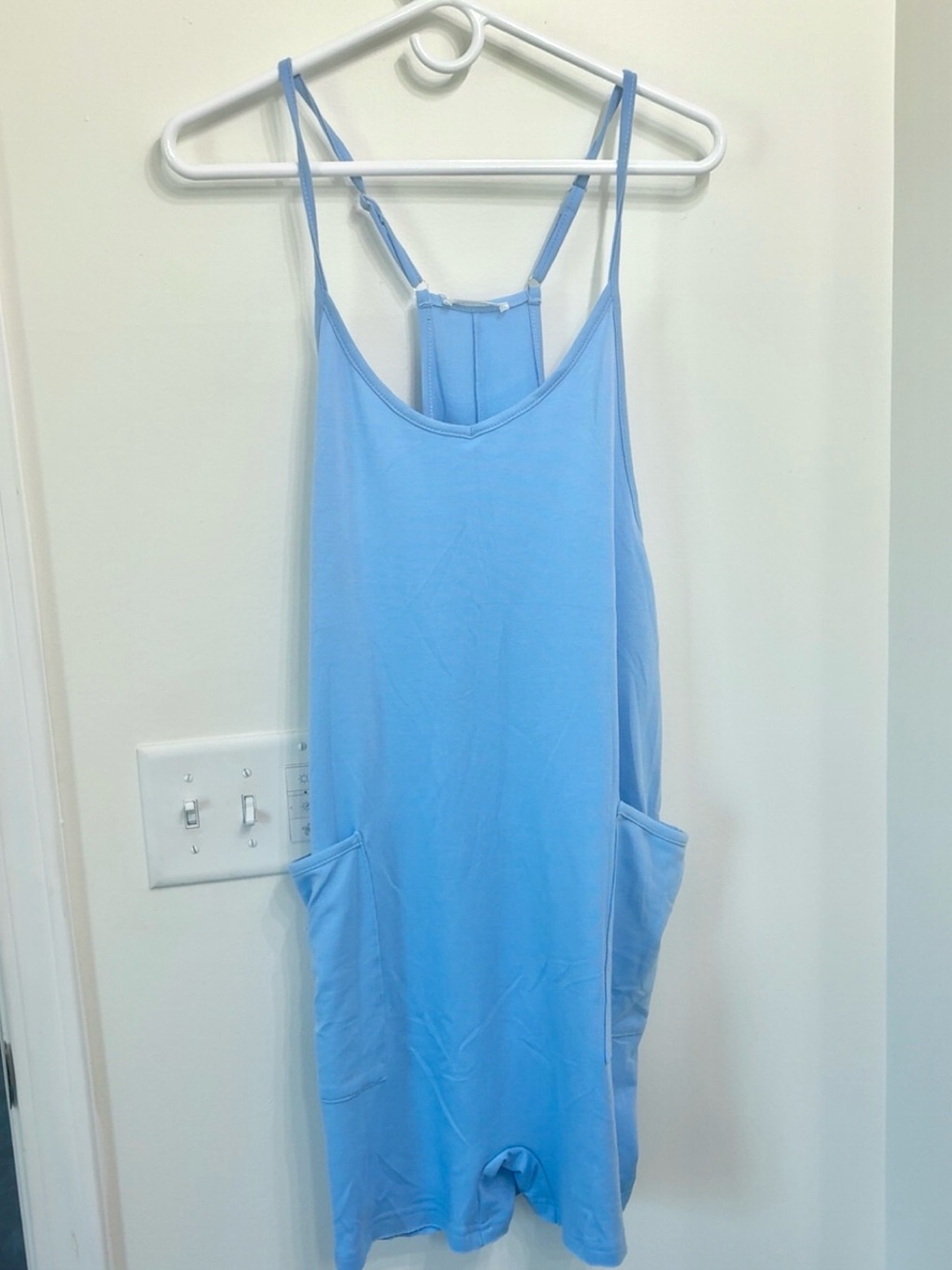 Light Blue Women's Strappy Romper Jumpsuit with Pockets & built in shorts
